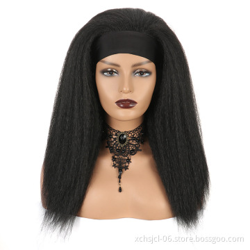 Kinky Straight Headband Wigs Yaki Straight Synthetic Hair Wig Machine Made Wigs18-22 inch for Women